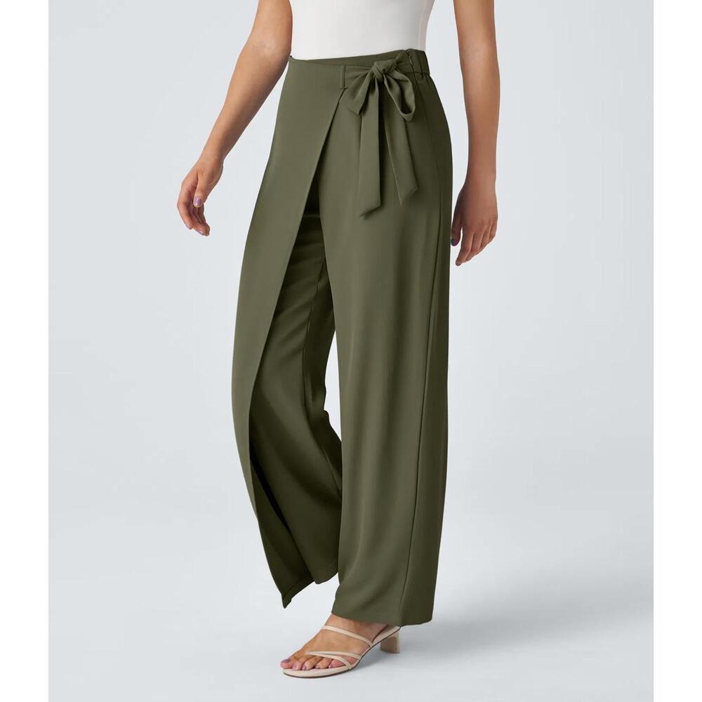NWT Halara High Waisted Tie Side Wide Leg Work Pants Burnt Olive Size Large - Picture 16 of 16